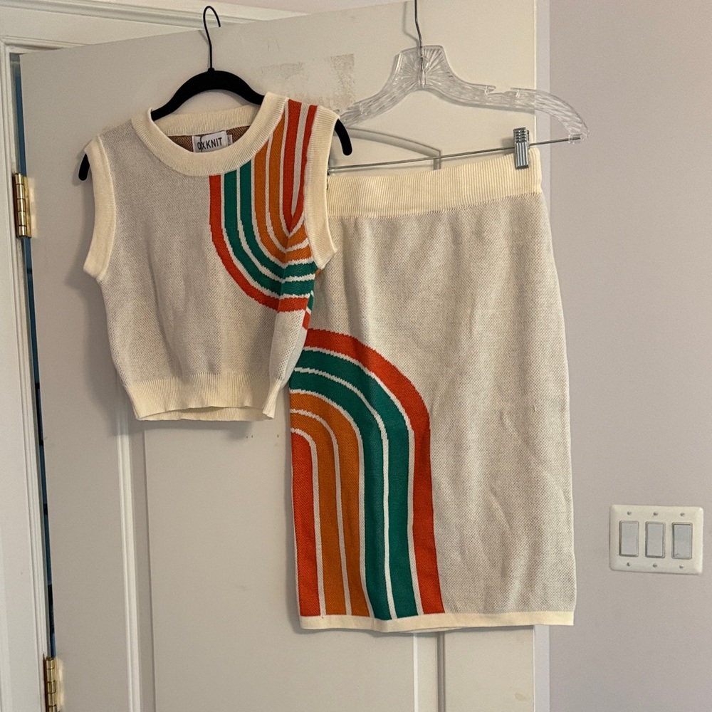 Retro Knit Top and Skirt Set